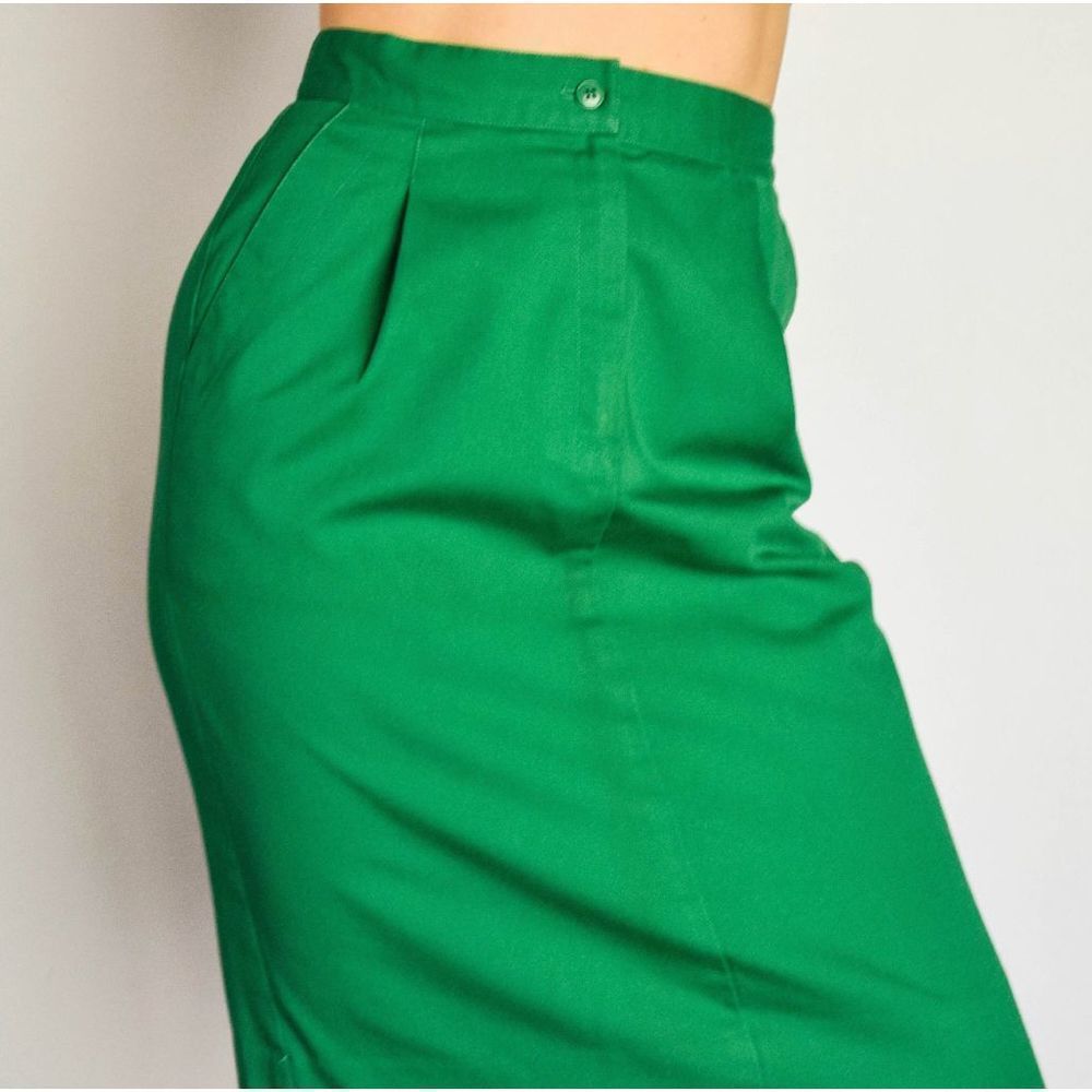 Vintage 60s Union Made in USA Kelly Green Cotton Pleated Pencil Skirt with Pocke